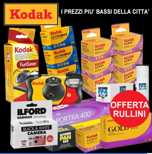 OFFERTE E PROMOZIONI PELLICOLE ANALOGICHE FILM KODAK, FUJI, ILFORD E AGFA COLORE E BIANCO NERO A BOLOGNA, BOLOGNA CENTRO STORICO E SAN LAZZARO DI SAVENA. CALABRESE FOTOTTICA GROUP www.calabresefotottica.it
